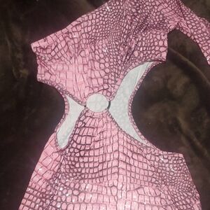 Pink Crocodile Print One-Shoulder Dress